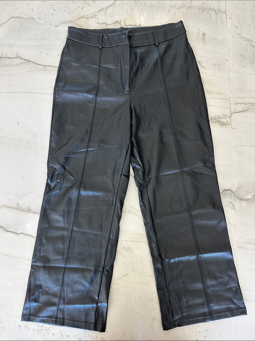 Avec Les Filles Black Faux Leather Wide-Leg Pants
